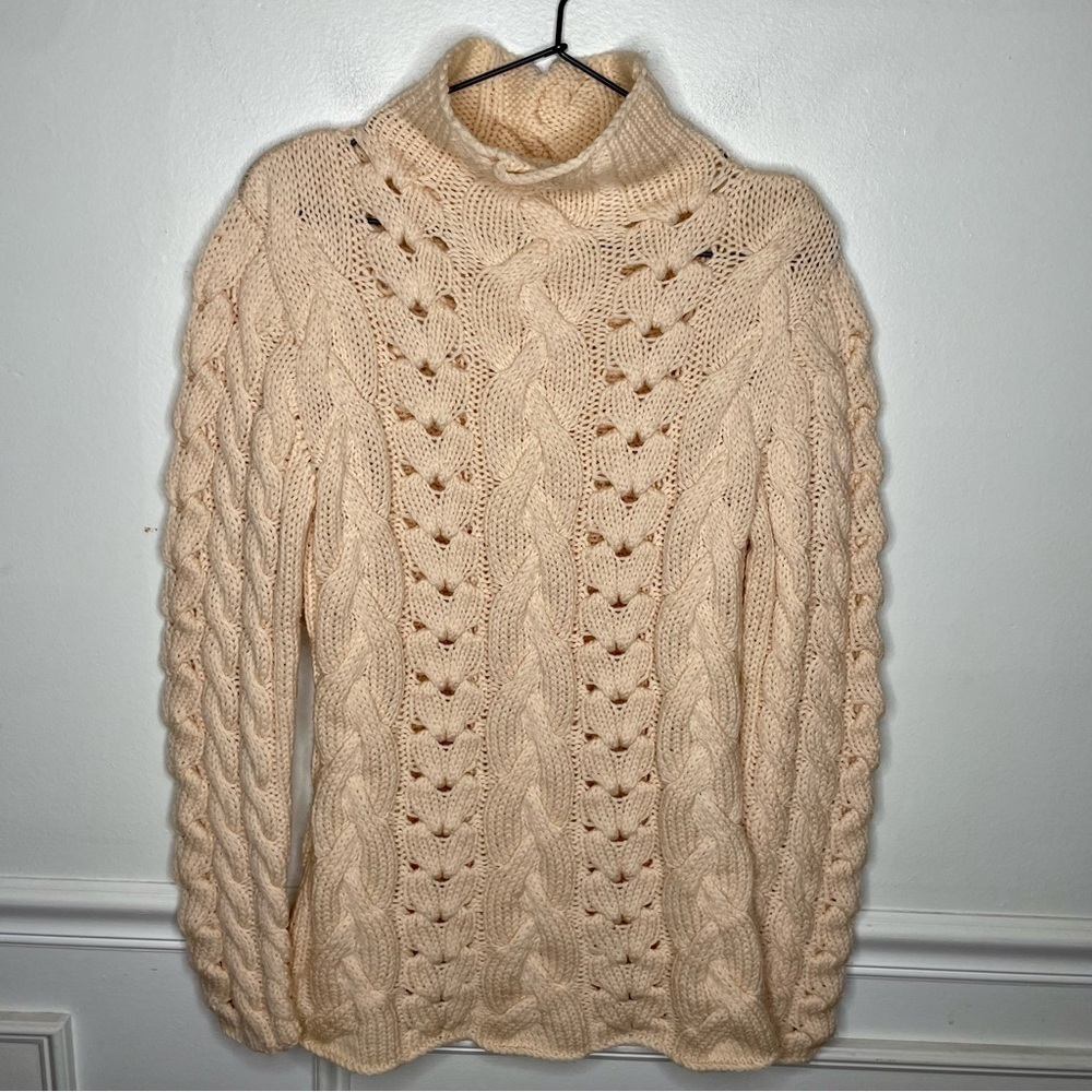 Neve Designs Chunky Cable Knit Wool Mock Neck Sweater Womens Small